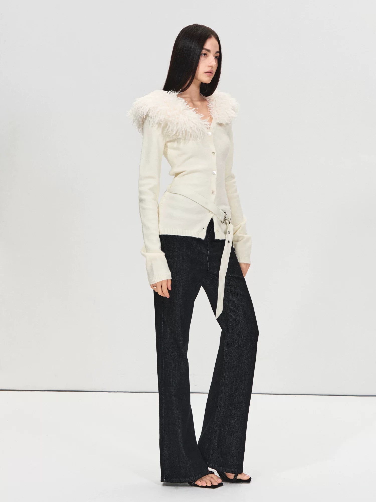 High-Waist Raw Denim Flare Jeans