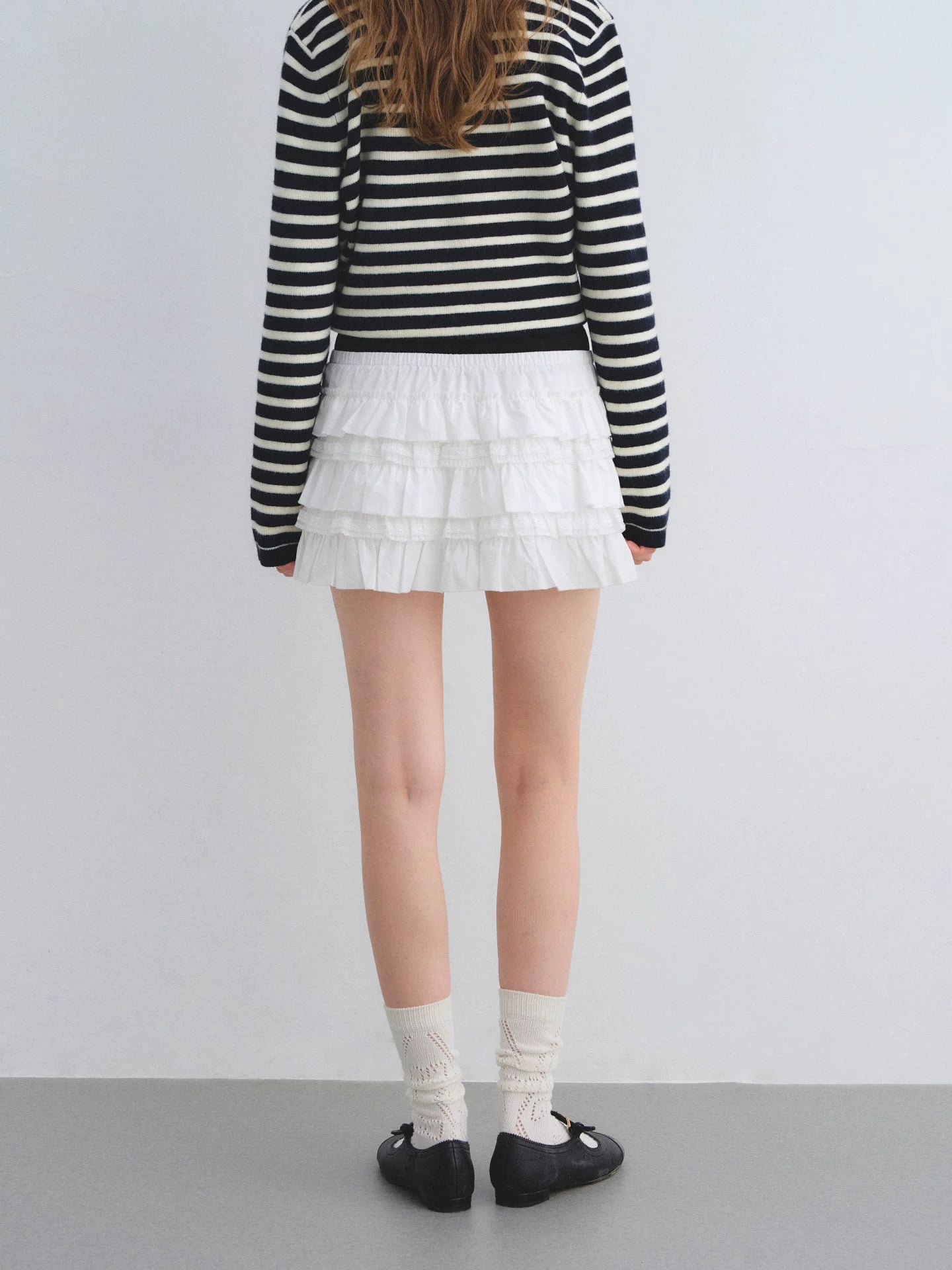Tiered Lace Waistband Puffy Mini Skirt