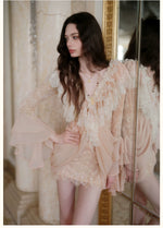 V-Neck Lace Pleated Dress