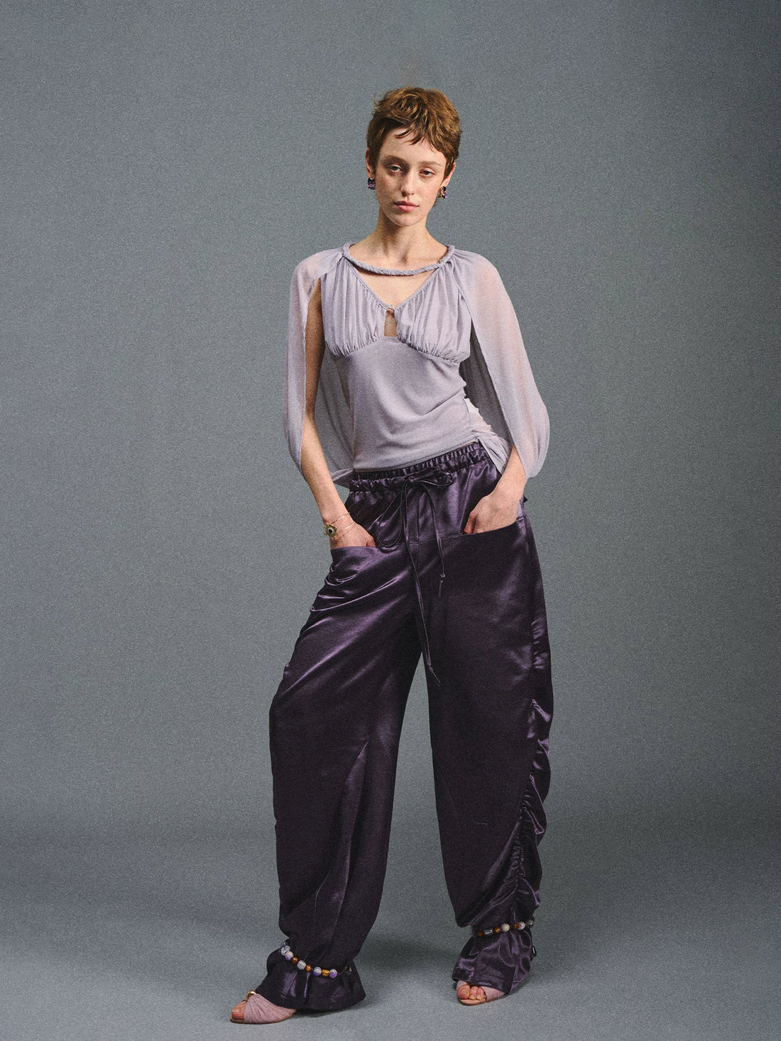 Dark Purple Satin Parachute Pants
