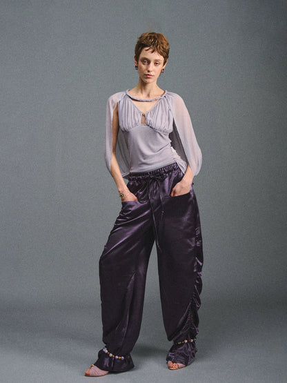 Dark Purple Satin Parachute Pants