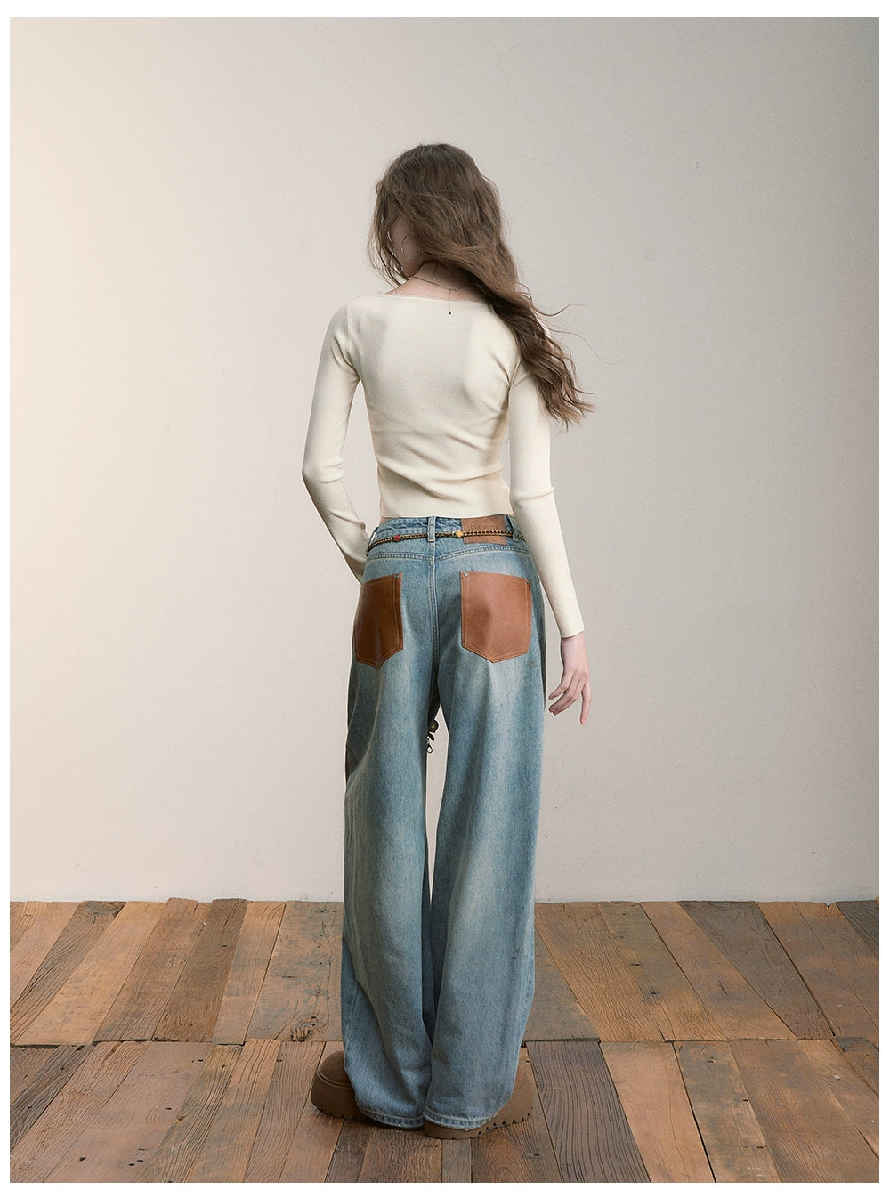 Distressed Wide-Leg Denim Pants