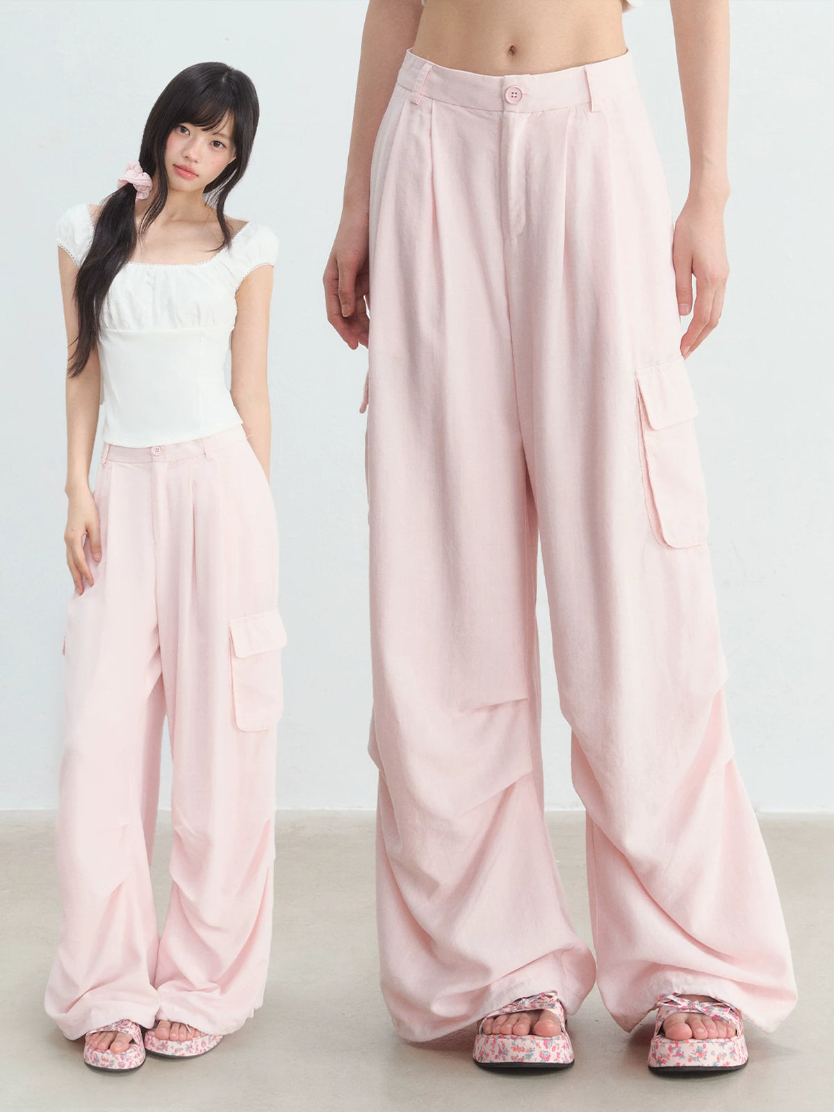 Pink Utility Wide-Leg Pants