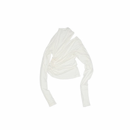 Draped Lyocell Wool Cutout Blouse