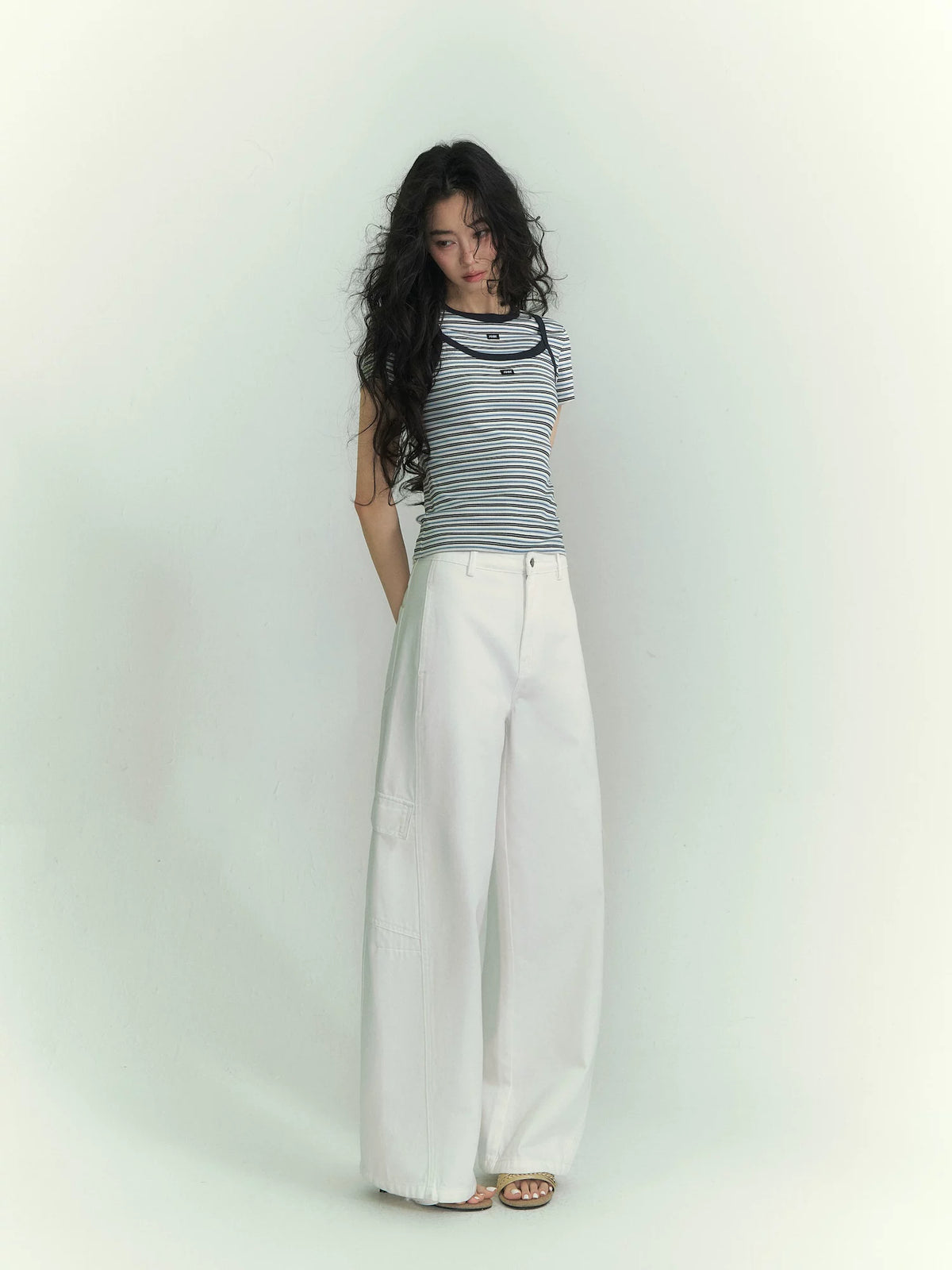 Curved Cargo Denim Pants