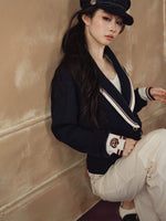 Color-Block Collared Tie-Waist Sweater