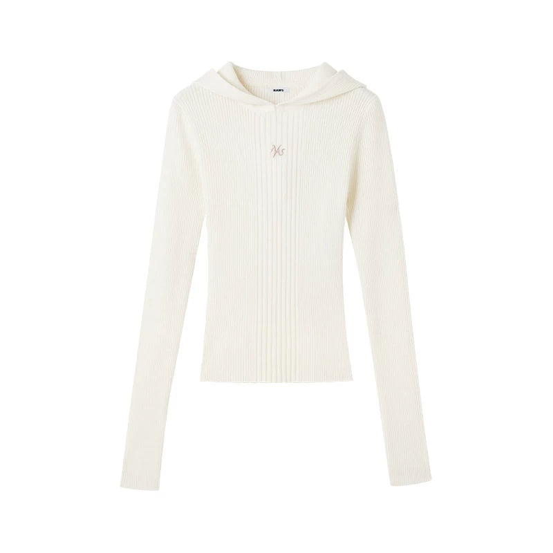 Ribbed Wool Hooded Knit Top