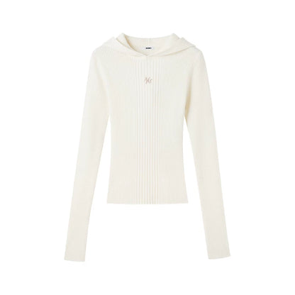 Ribbed Wool Hooded Knit Top