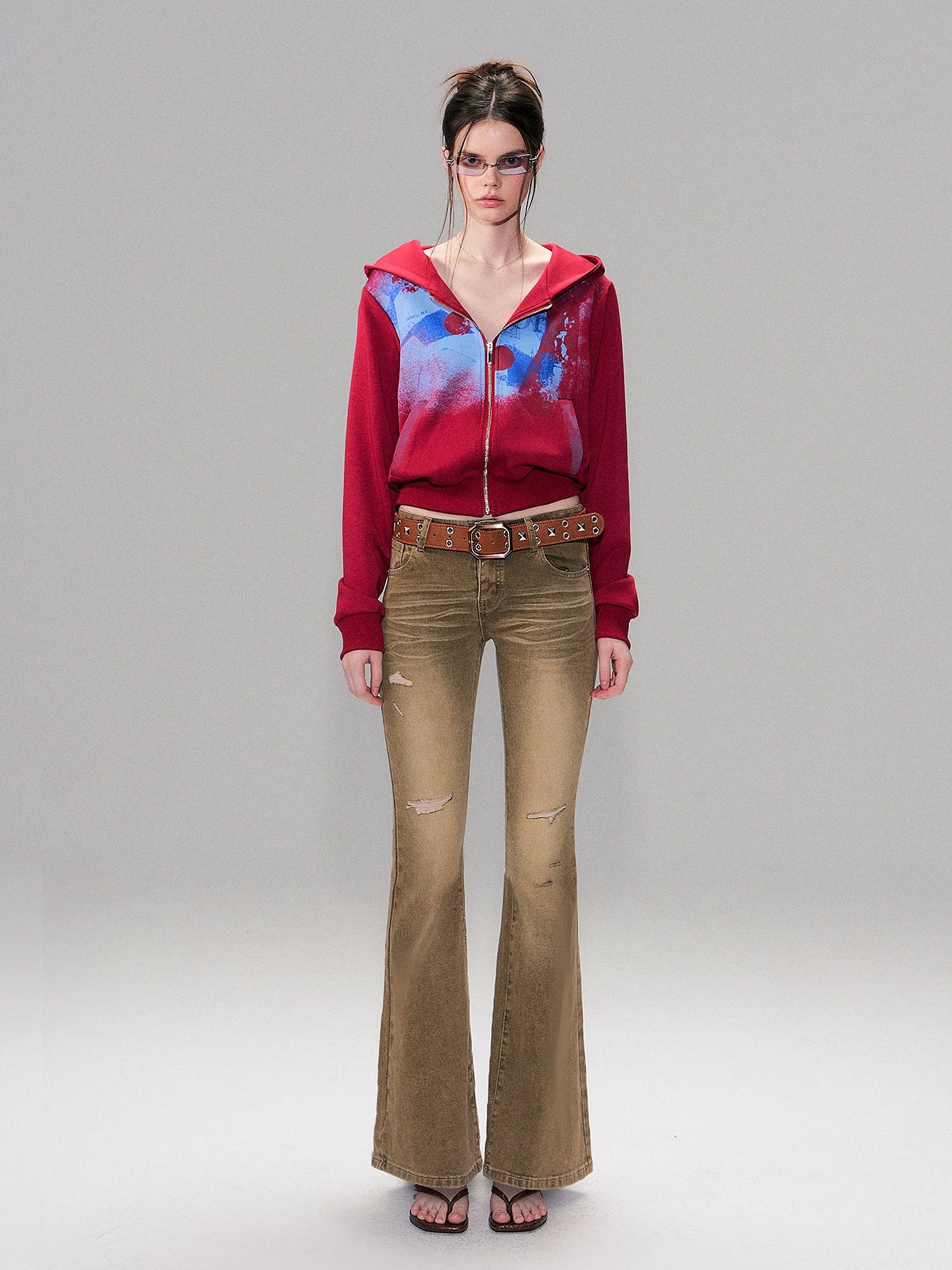 Distressed Low-Rise Washed Jeans