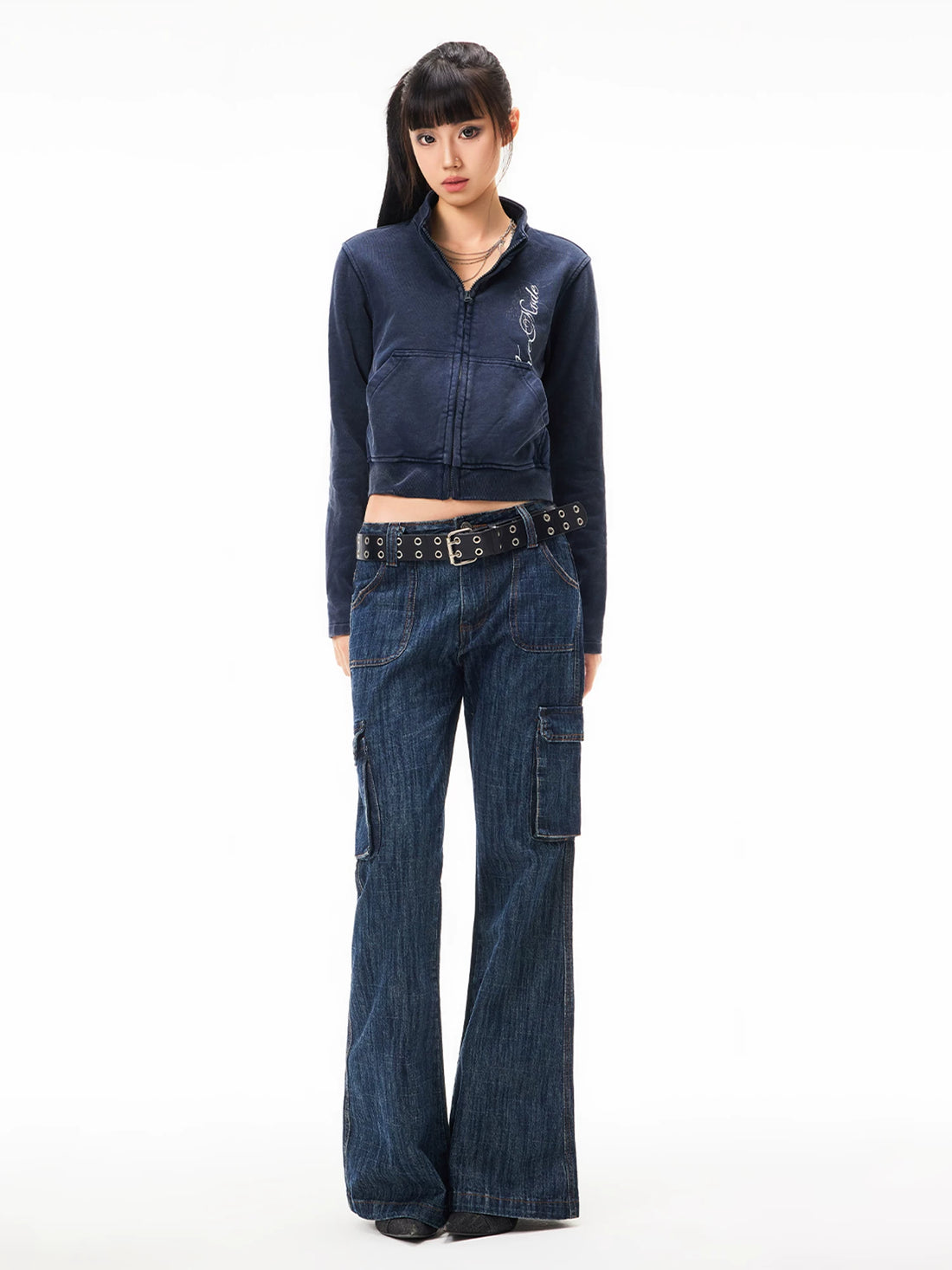 Printed Cropped Stand Collar Jacket