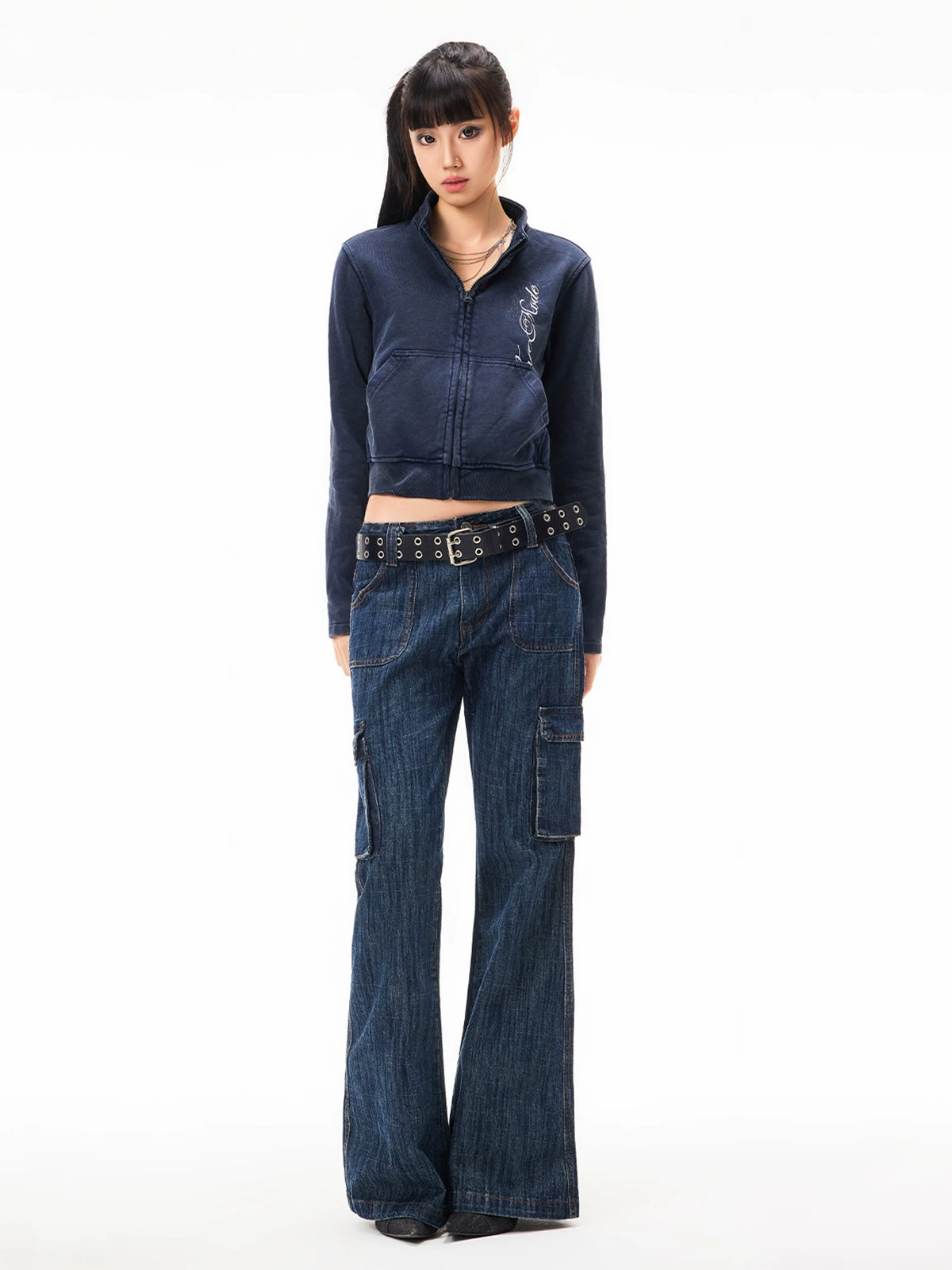 Printed Cropped Stand Collar Jacket