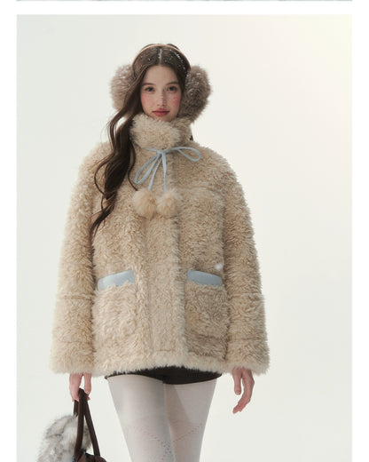 Pink &amp; Blue Reversible Faux Shearling Coat