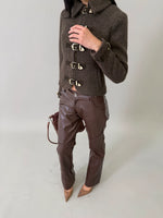 Metal-Button Wool-Blend Structured Short Jacket