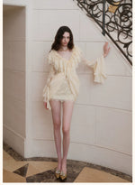 V-Neck Lace Pleated Dress