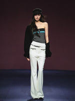 Tweed Color-Block Slightly Flared Trousers