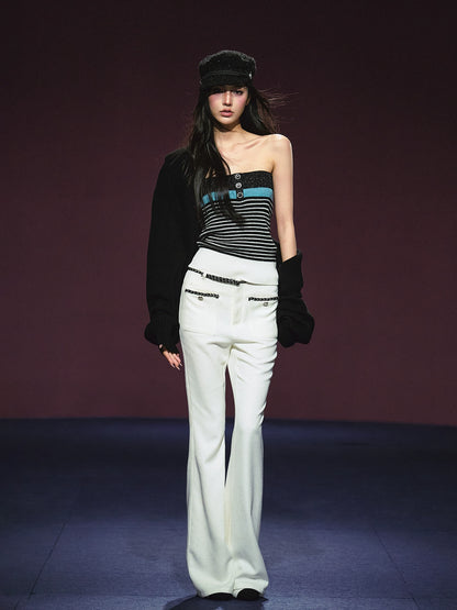Tweed Color-Block Slightly Flared Trousers