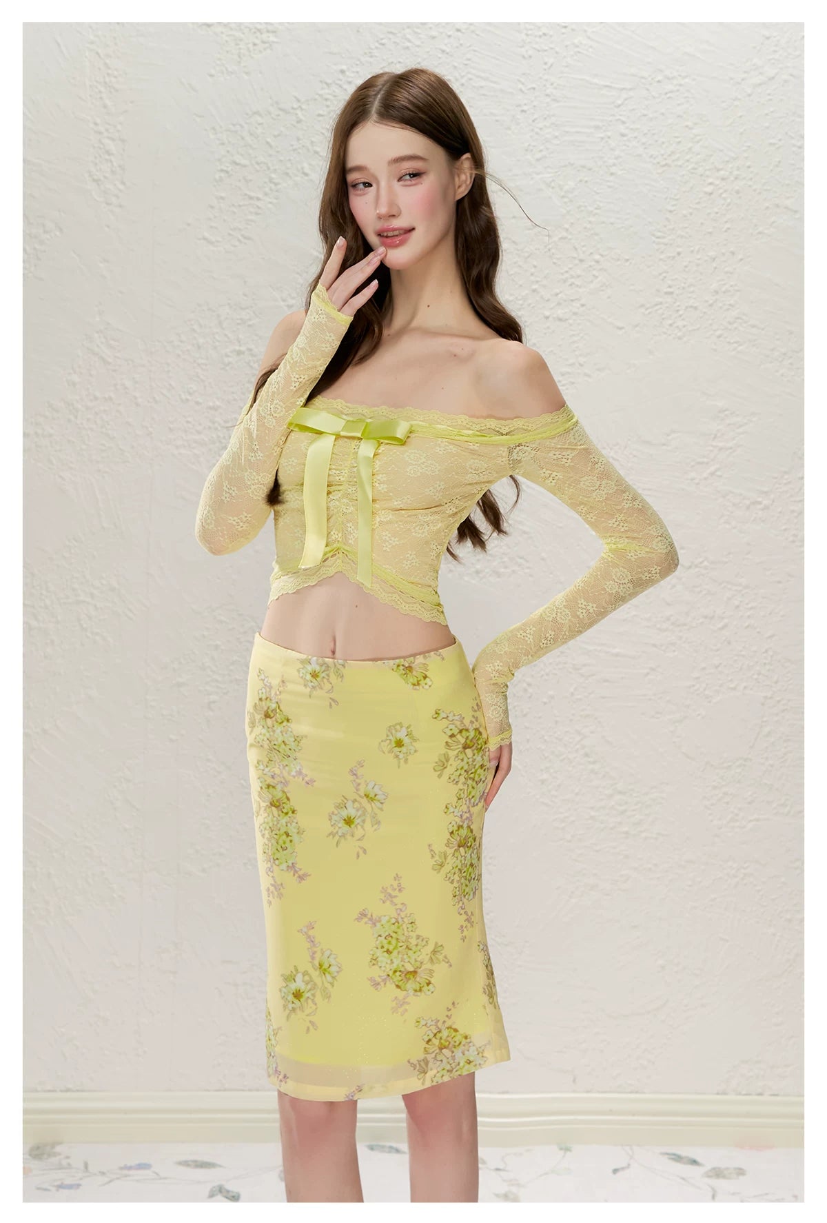 Yellow Butterfly Off-Shoulder Set