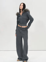 Detachable Fur Collar Hoodie & Sweatpants Set