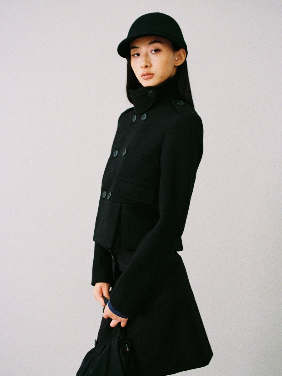 Wool-Blend Buttoned Structured Short Jacket