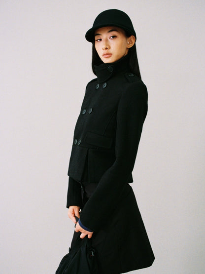 Wool-Blend Buttoned Structured Short Jacket