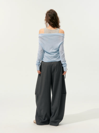 Fake Two-Piece Color-Block Draped Collar Knit Top