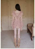 V-Neck Lace Pleated Dress