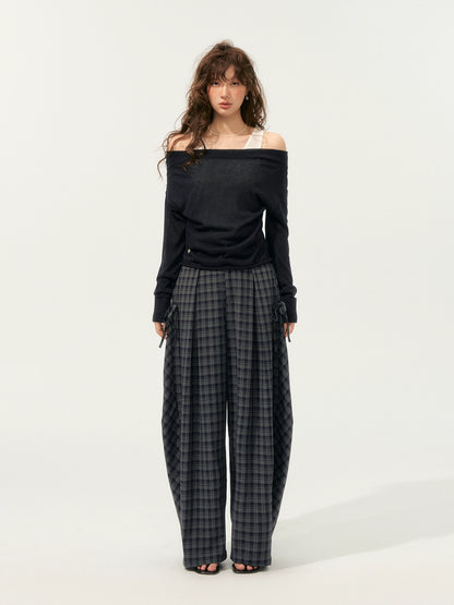 Fake Two-Piece Color-Block Draped Collar Knit Top