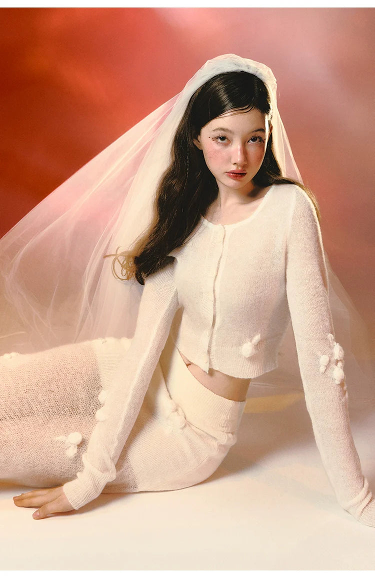 White Rose Hand-Crocheted Mohair Knit Cardigan