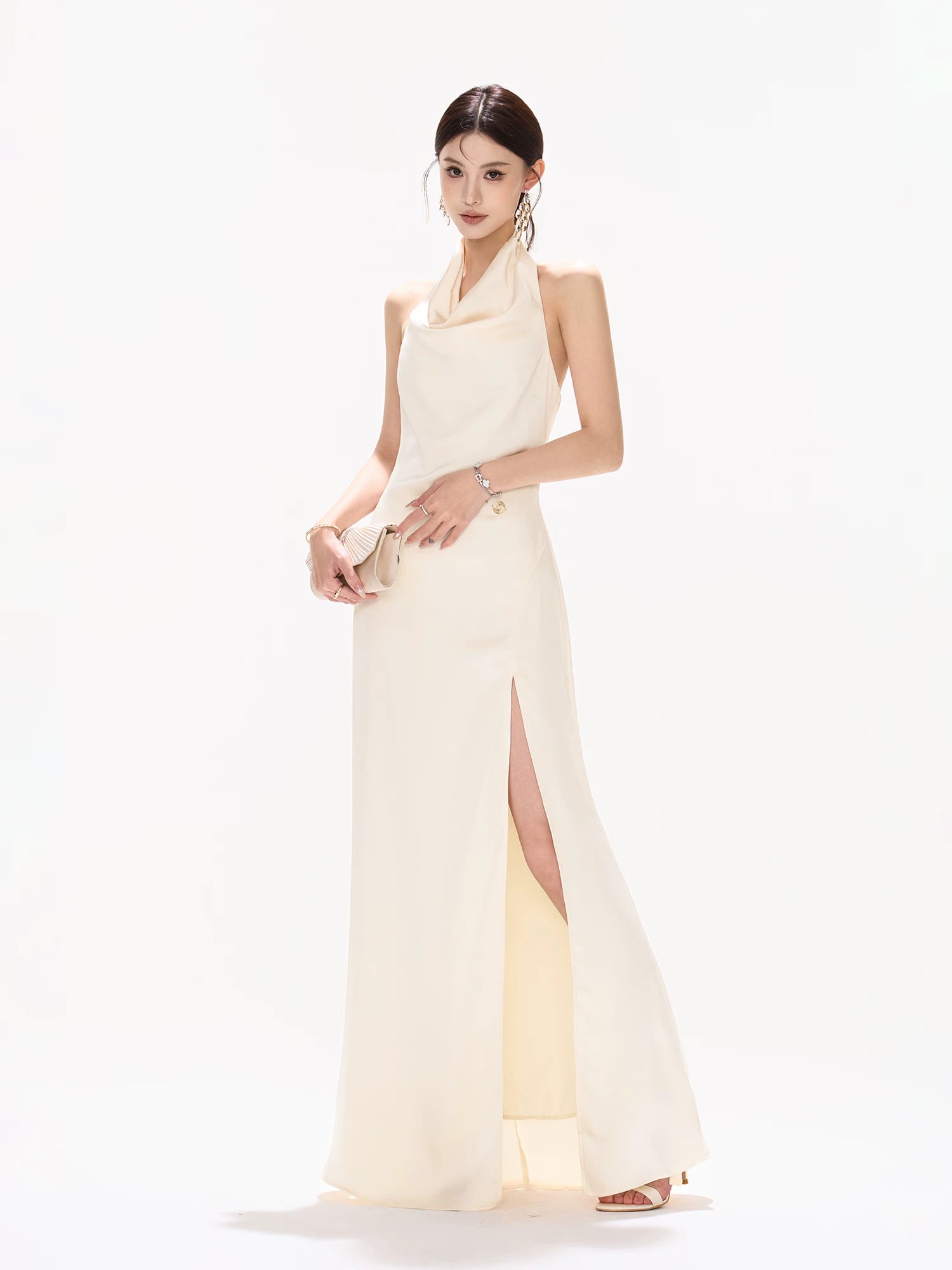 Ribbon Halter Satin Dress