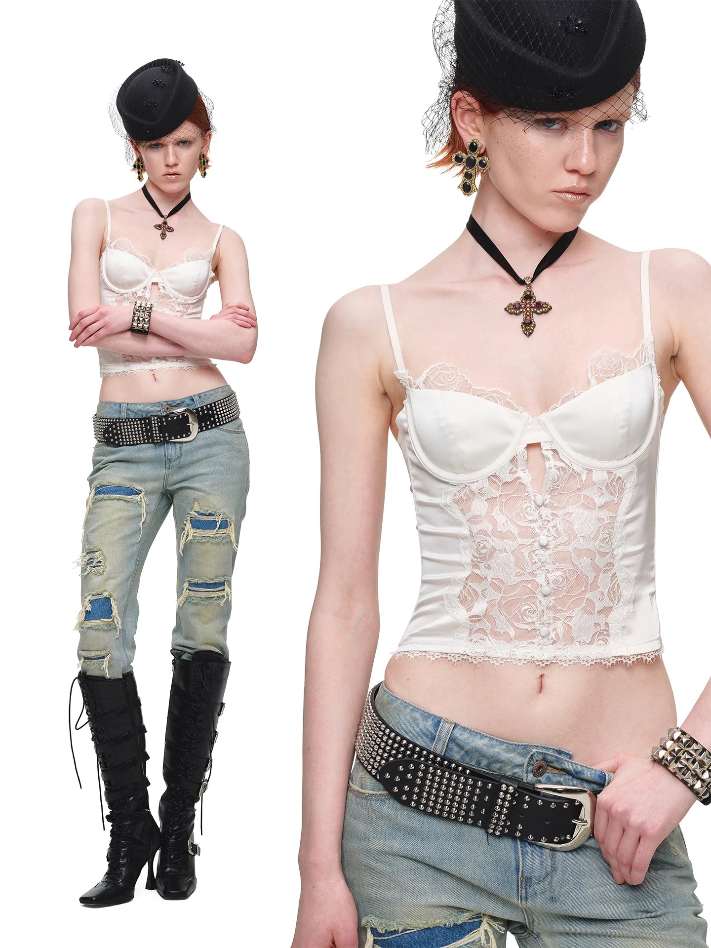 Lace Satin Corset Cami