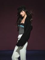 Colorblock Bustier Top & Relaxed Wool-Blend Knit Cardigan Set