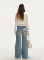 Denim Blue Lace Tie Wide-Leg Jeans