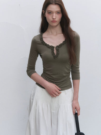 Lyocell Ruffle V-Neck Top