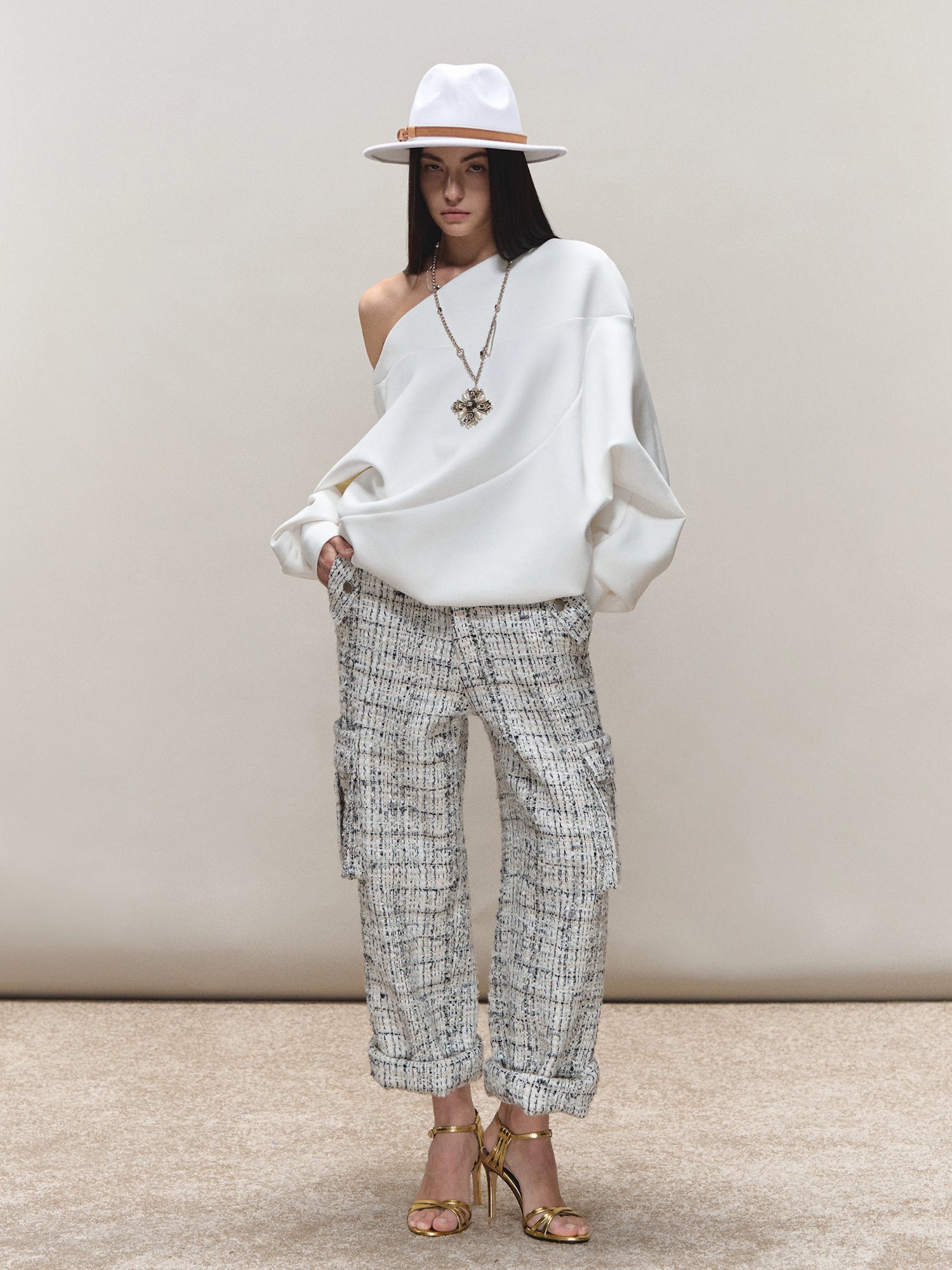 Wool Boucle Utility Cuffed Pants