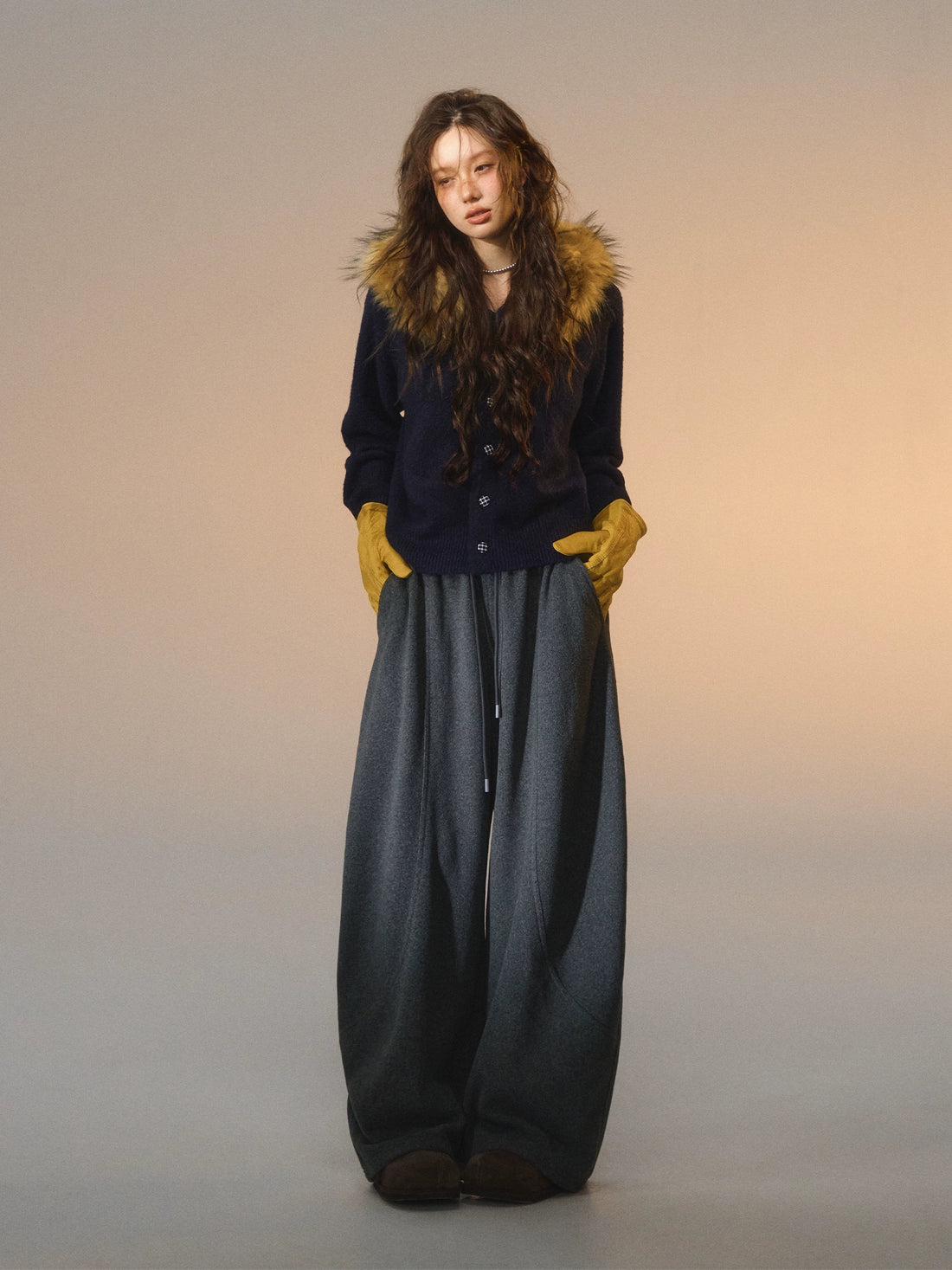 Detachable Fur Collar Fleece Hooded Cardigan