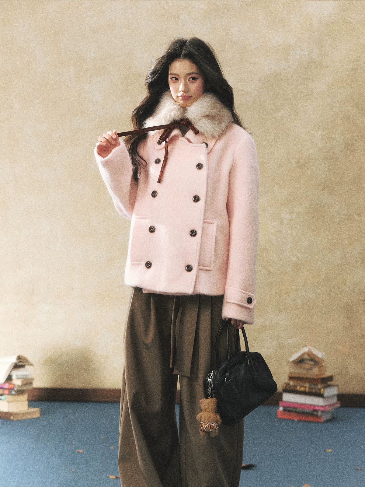 Vintage Double Breasted Bow Collar Coat