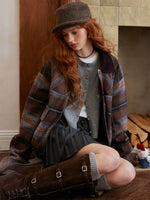 Plaid Wool-Blend Lapel Jacket