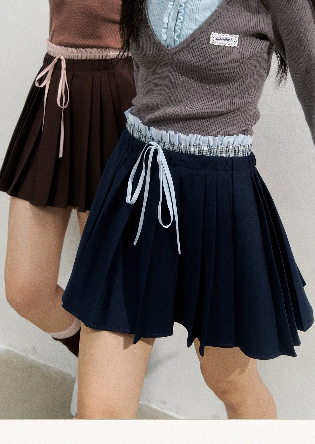 Brown &amp; Navy College Pleated Skirt