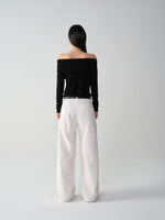 Wool One-Shoulder Off-Shoulder Long-Sleeve T-Shirt