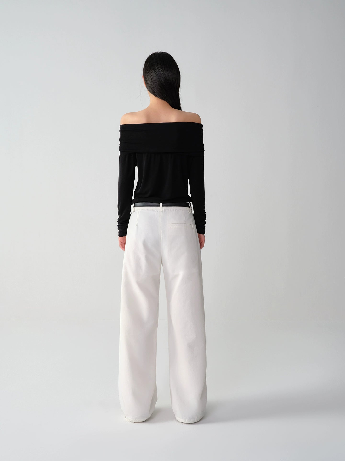 Wool One-Shoulder Off-Shoulder Long-Sleeve T-Shirt