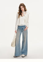 Denim Blue Lace Tie Wide-Leg Jeans