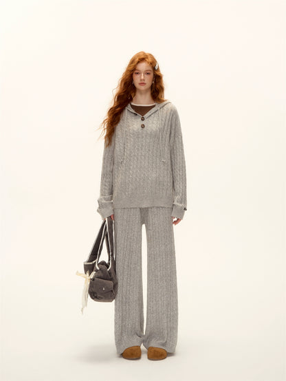 Wool Blend Cable Knit Hoodie and Pants Set