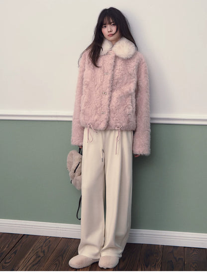 Color-block Faux Fur Coat