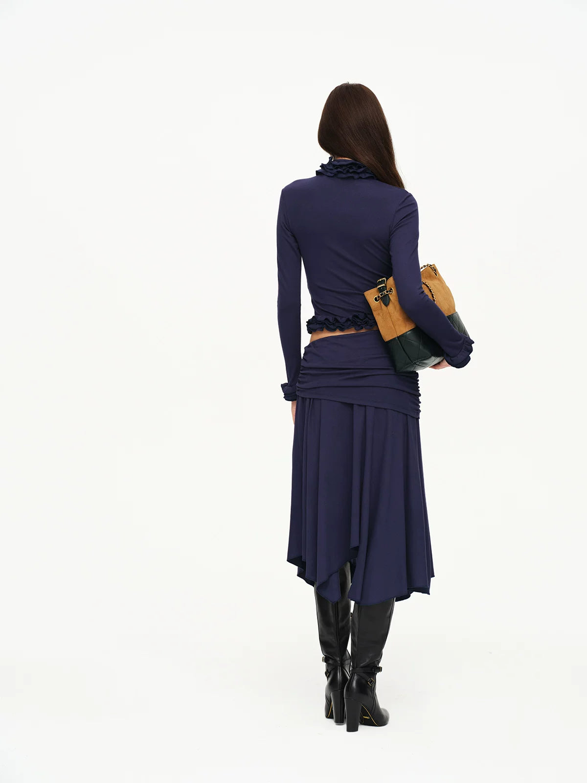 Ruched Ruffle Cardigan &amp; Skirt Set