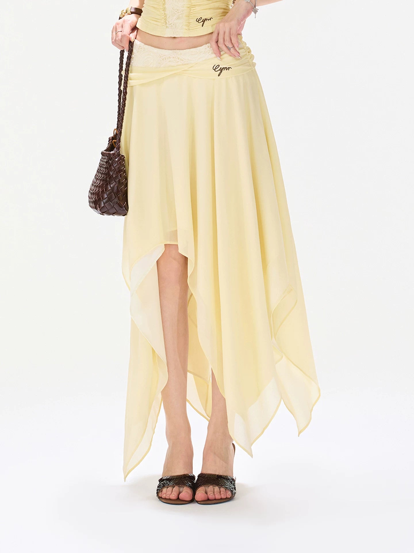 Lace Chiffon Midi Skirt