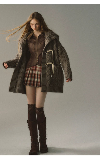 Khaki &amp; Black Horn Button Knit Cardigan