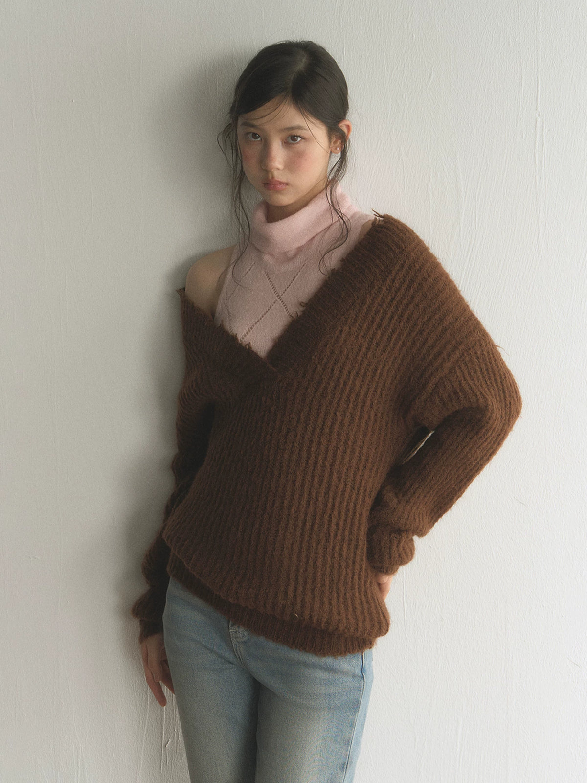 Oversized V-Neck Knit Sweater