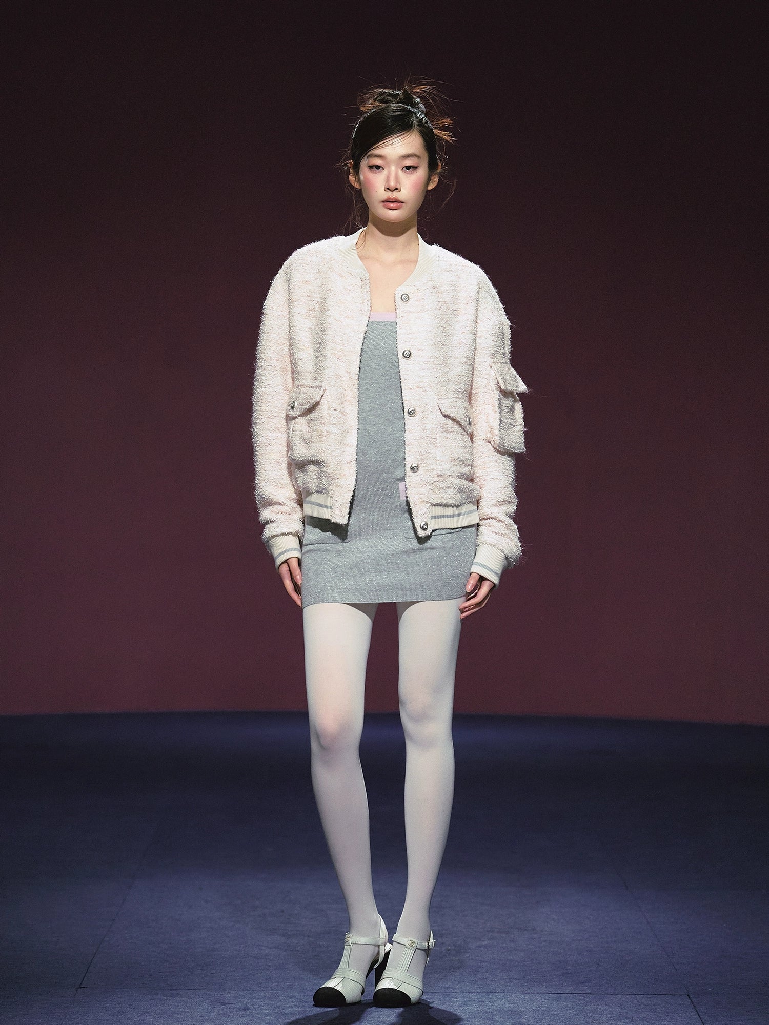 Tweed Textured Drop-shoulder Jacket &amp; Dress Set