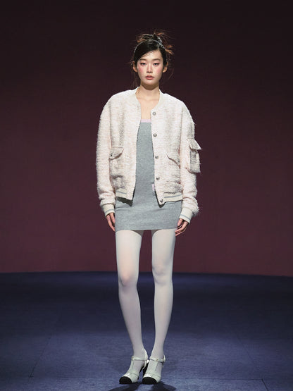 Tweed Textured Drop-shoulder Jacket &amp; Dress Set