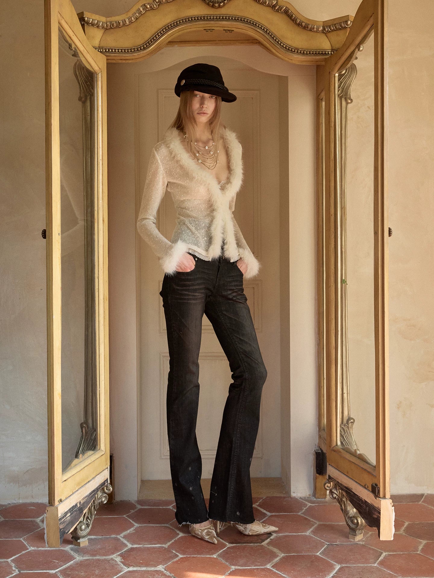 Sequin Knit V-neck Cardigan